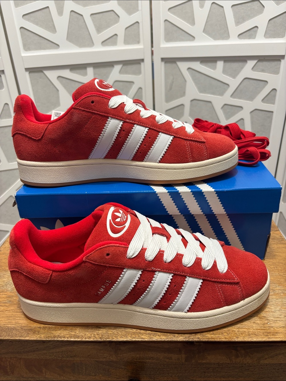 adidas Campus 00s Red Suede Sneakers with White Stripes